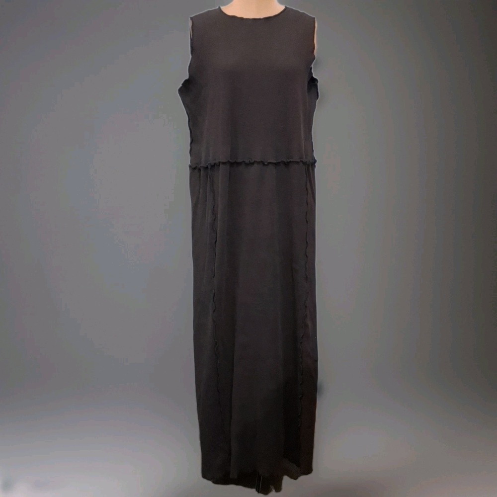 Garb Dress‎ Womens Sz M Gray Waffle Knit Maxi Lagenlook Artsy Low Velvet Pocket